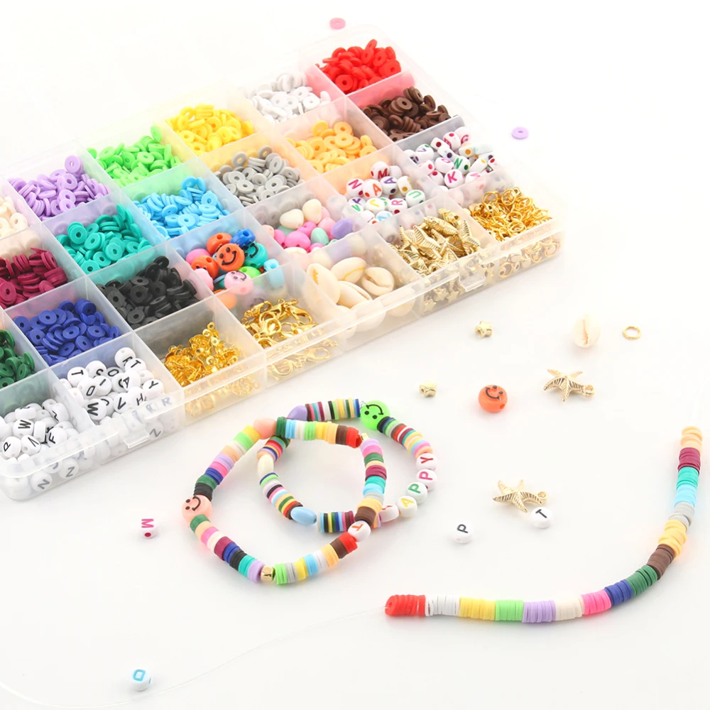 

Mixed Polymer Clay Jewelry Making Kits Soft Pottery Spacer Beads ​Kits For Kids Girls Women Bracelet Necklace Earrings DIY Sets