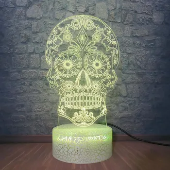 

Creative Flower Skull Shaped 3D LED Colorful Table Lamp Home Decoration USB Mood Night Light Atmosphere Lampara Touch Remote