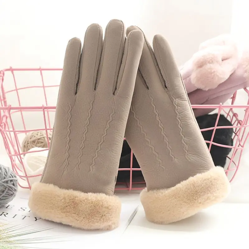 Women Winter Faux Leather Touch Screen Gloves Thermal Lined Warm Driving Mittens C6UD