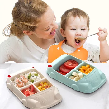 

Cartoon Car Household Kitchen Tool Dinnerware Kid Bamboo Fiber Tableware Creative Baby Partition Plate Fun Fruit Snack Rice Bowl