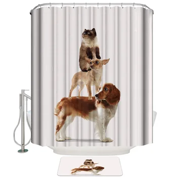 

Dog Cat Animal Eyes Shower Curtain with Hooks Doormat Bath Floor Mat Waterproof Polyester