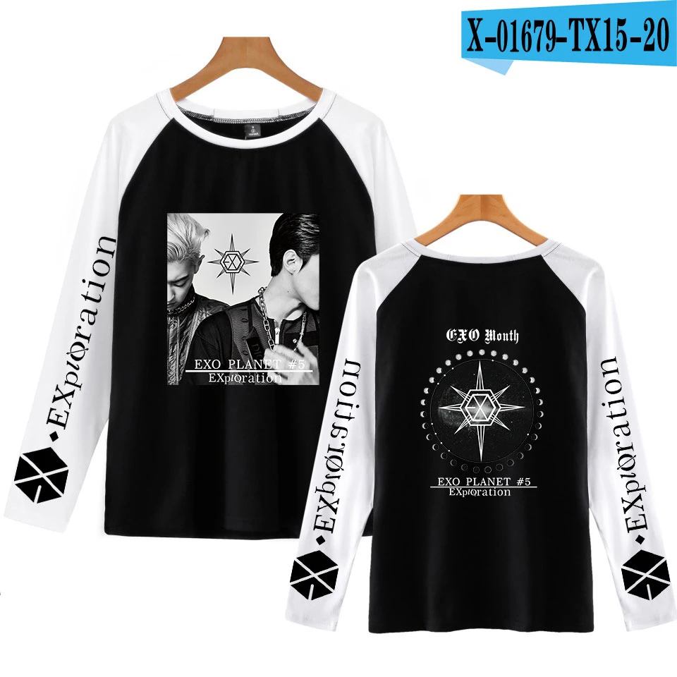 Горячая EXO PLANET#5 Футболка Harajuku с длинным рукавом и принтом для женщин EXO PLANET#5 Футболка Высокое качество Новые повседневные футболки с круглым вырезом - Цвет: J
