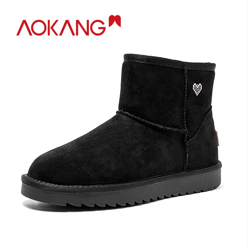 

AOKANG 2019 Winter Snow Boots Women Warm Short Plush Ankle Boots Woman Comfortable Brand Luxury Shoes Woman Slip On Shoes