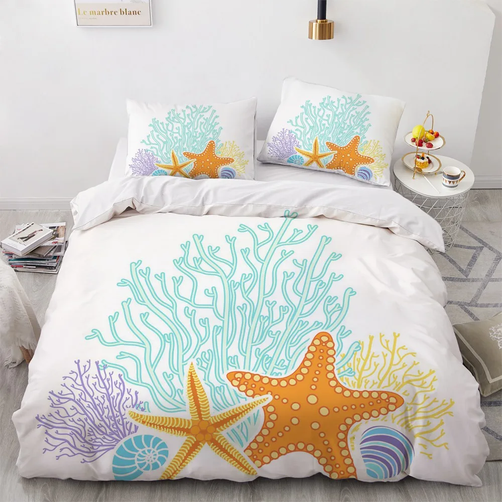 

3D Printed Bedding Sets luxury Starfish And Corals Roclet Astronaut Single Queen Double Full King Twin Bed For Home Duvet Cover