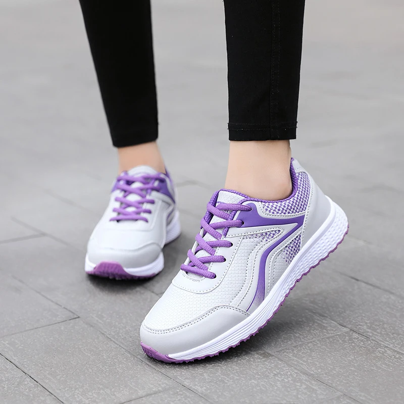 

2020 New Fashion Women Pu Leather Sneakers Waterproof Casual Flats Breathable Outdoor Walking Shoes Jogging Platform Sneakers