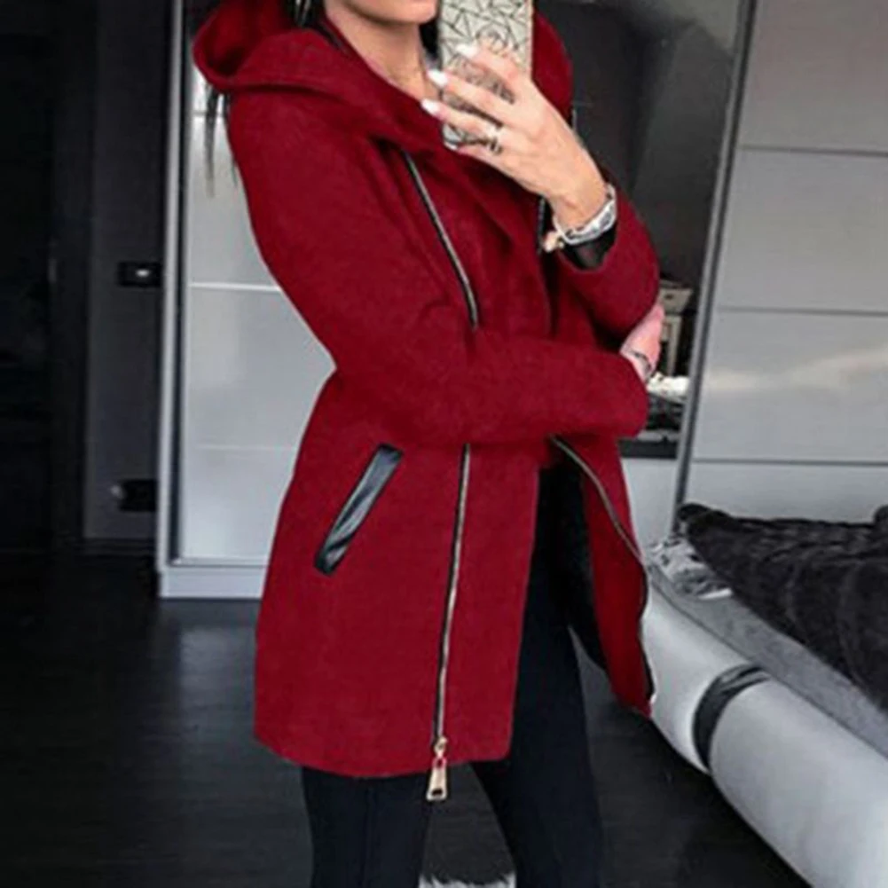 Женская зимняя теплая куртка женская куртка с длинным рукавом на молнии с карманом и капюшоном Повседневная тонкая кожаная Спортивная кофта с контрастным логотипом