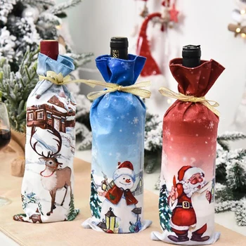 

New Year 2021 Santa Claus Elk Snowman Wine Bottle Dust Cover Navidad 2020 Noel Christmas Decorations For Home Dinner Table Decor