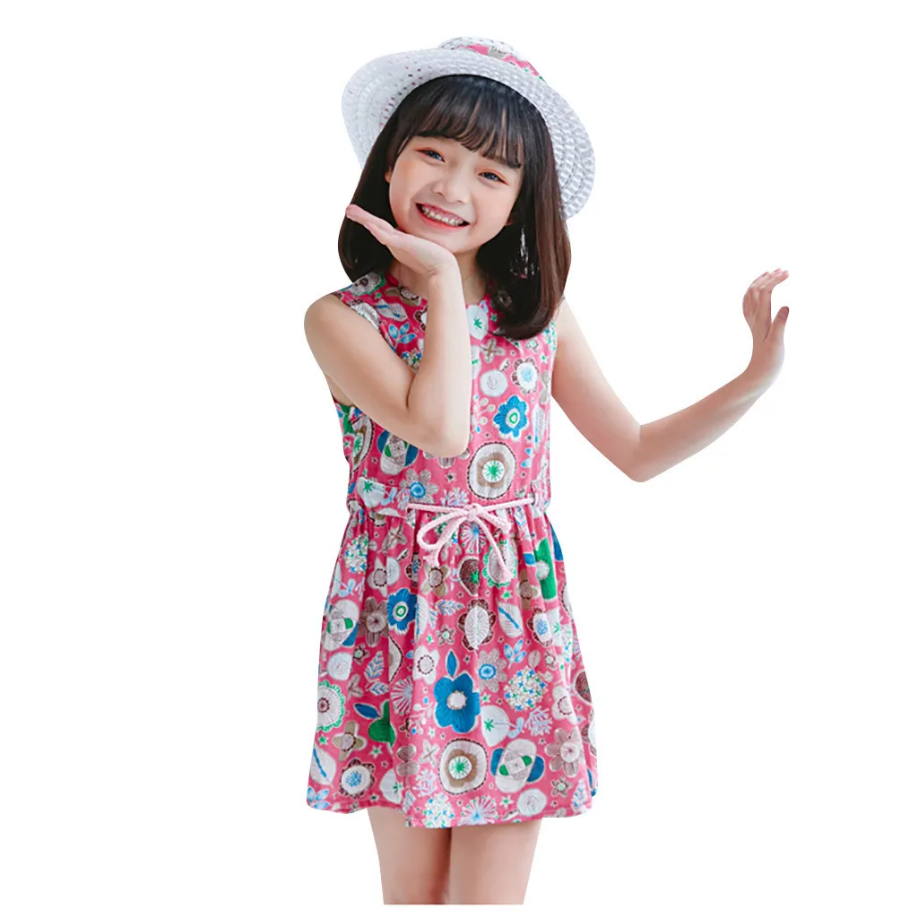 Toddler Baby Kids girls dress Floral Flowers Ruched Strap Summer Princess Dress 2-7 Years old children clothes summer #B