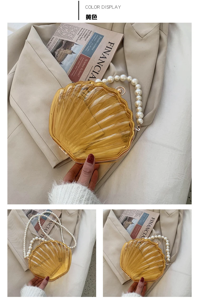 Transparent Acrylic Shell bag 2022 Fashion High quality PVC Women's Designer Handbag Pearl strap Shoulder Messenger Clutch Bag