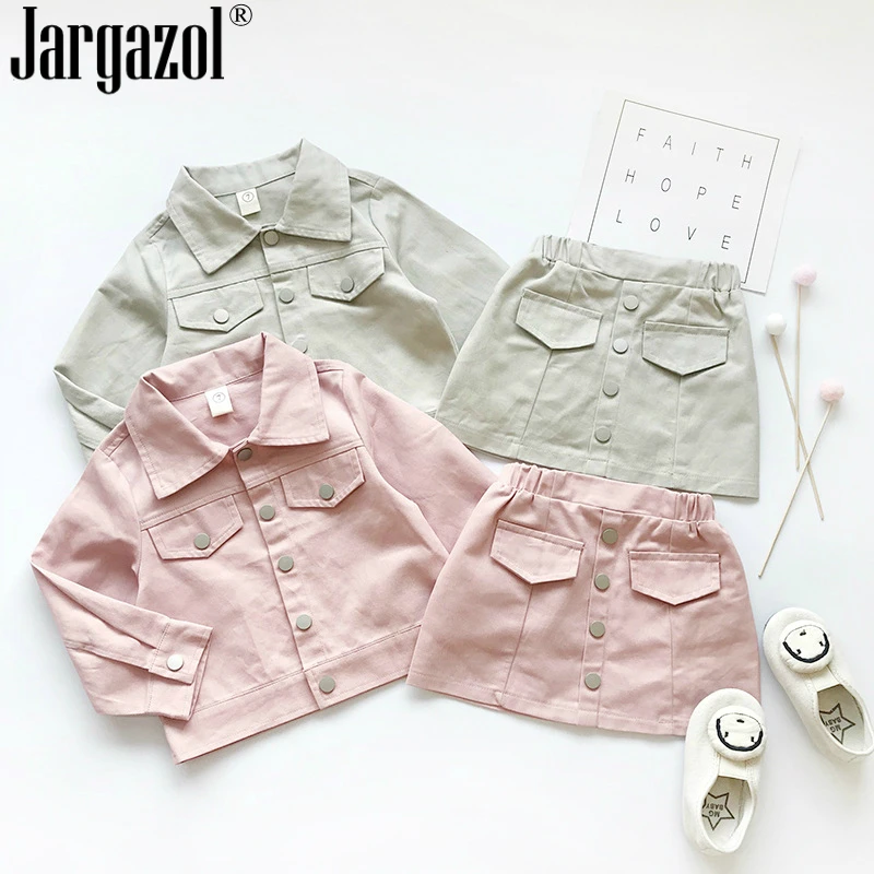 

Baby Girls Clothes Set Long Sleeve Fashion Jacket with Button Skirt New Arrival Baby Kids Clothing Sets 2019 New Style