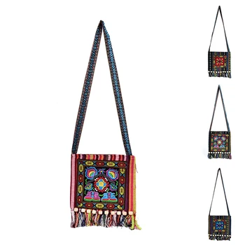 

1PCS Women Hmong Thai Embroidered Handbag Boho Hippie Handbag Zipper Messenger Tassels Bag 4Colors