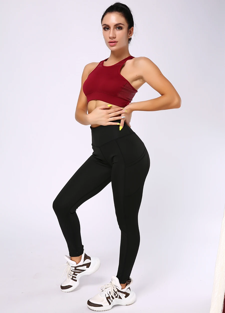 HIFOLK Fitness Women Leggings High Waist Push up Workout Leggings with Pockets Patchwork Design Leggins Polyester Elastic Pants