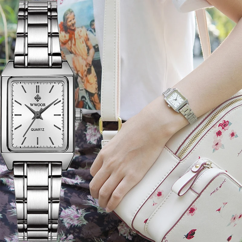 

Top luxury brand WWOOR 2020 New Fashion Simple Watch Women Quartz Rectangle small wrist watch Gifts For Women Bracelet clock