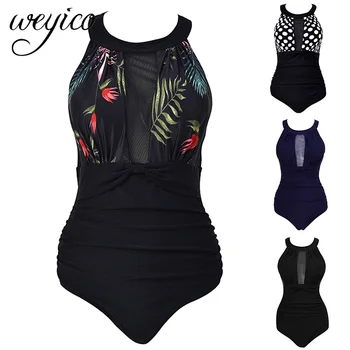 

Sexy One Piece Swimwear Monikini Women Badpak Bathing Suit Mesh Bodysuits Female High Neck Swimsuit maillot de bain femme