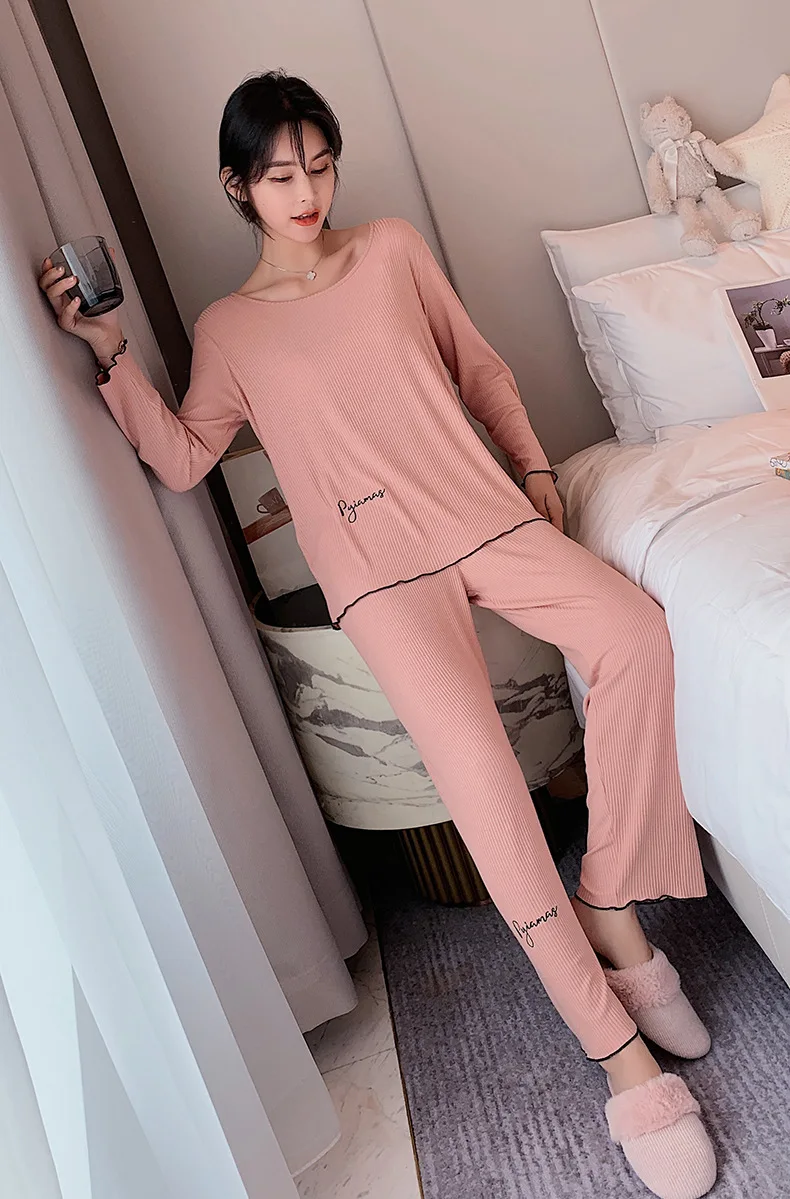 Пижамный комплект, Женская домашняя одежда с длинными рукавами на осень и зиму, одежда для отдыха, розовые, желтые, серые цвета, женские пижамы