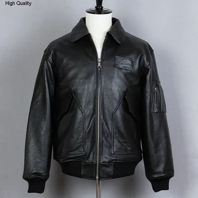 fly Air Force Flight Jacket Genuine Leather Men Solid Cowskin Bomber A2 Casual Motorcycle Coat | Мужская одежда