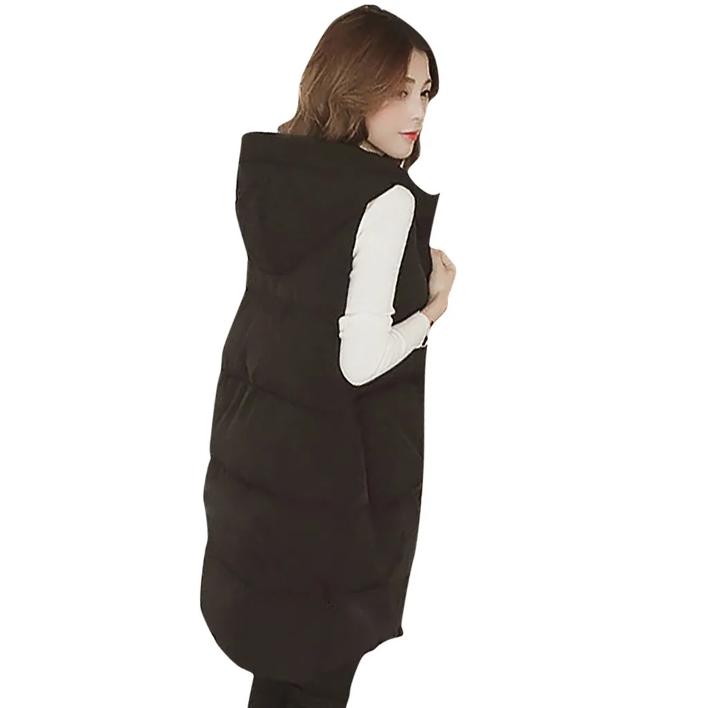 JAYCOSIN ladies new fashion stand collar wild long vest casual solid color warm hooded cotton vest autumn and winter hot jacket