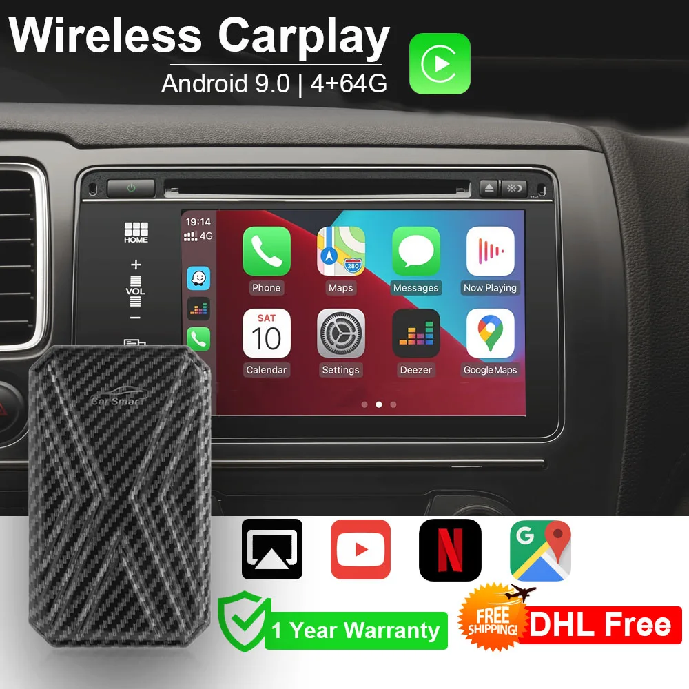 Автомобильный мультимедийный плеер Carplay Ai Box Android 9 0 4 + 64 ГБ зеркальная ссылка для