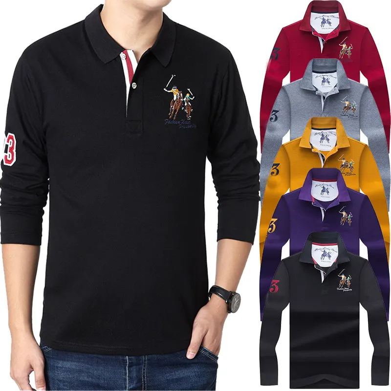 

High Quality 3D Embroidery Spring Autumn Men's Long Sleeve POLO Shirts Multi Color Choice Cotton Fashion Men Polo Shirt 60255