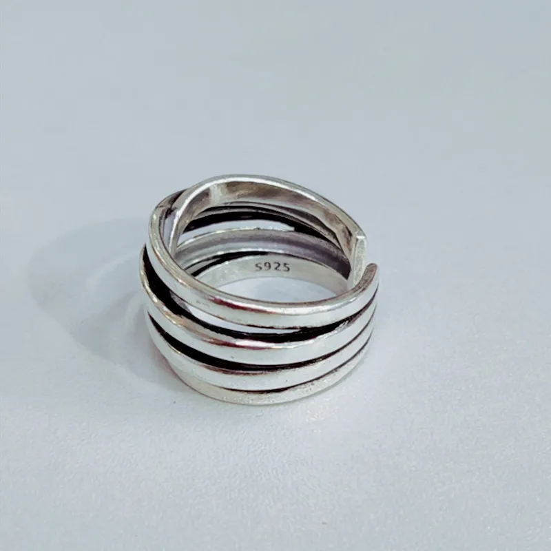 DreamySky Bijoux Boho стильные 925 пробы серебряные кольца с большой линией для женщин Подарки большие Регулируемые кольца на палец