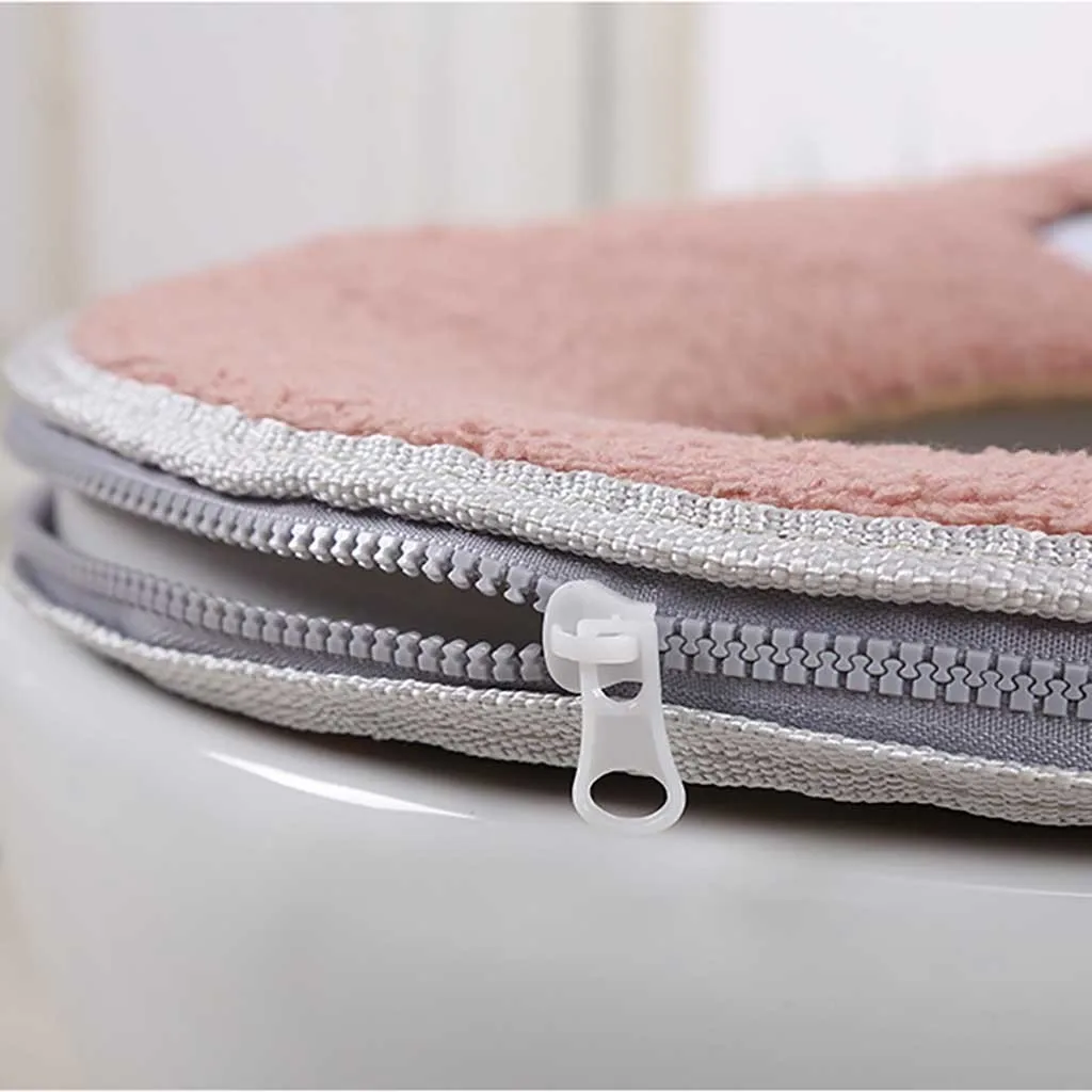 Home cartoon toilet seat home waterproof O-shaped leather belt zipper winter plush soft toilet seat cover toilet zipper#40