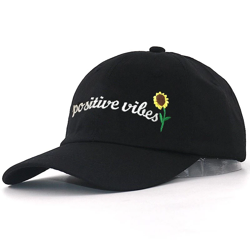 Хлопок положительный Vibes strapback Бейсболки Подсолнух вышивка модные папа шапки Повседневная Спортивная шляпа унисекс