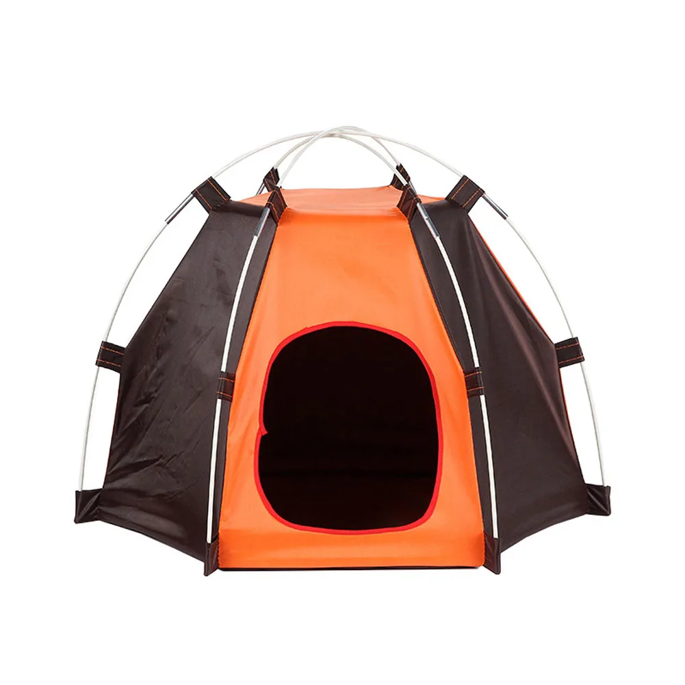 Водонепроницаемый игровой домик для собак моющийся открытый палатка для домашних животных шестиугольная дорожная Складная съемная ткань Оксфорд отдых кошка портативный - Цвет: Brown Orange