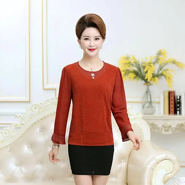 Hot 2020 Women Summer Autumn Blouses 4 Color Tops Mother Blouse Middle Aged Woman Top DF428 | Женская одежда