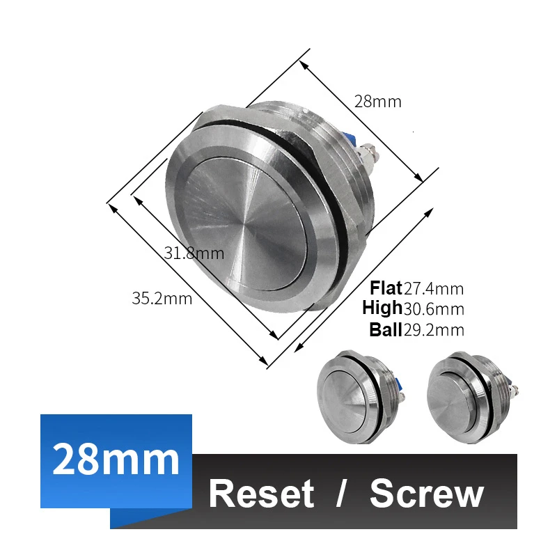 8/10/12/16/19/22/30 мм моментальная Перезагрузка/замок фиксации металлический пуш-ап Водонепроницаемая кнопка переключателя винтовым штифтом сварки ноги - Цвет: 28mm Reset screw