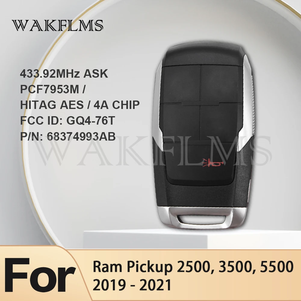 For Dodge Ram  Ram Pickup 2500 3500 5500 433MHz ASK PCF7953M GQ4-76T P/N:68374993AB Smart Key Car key