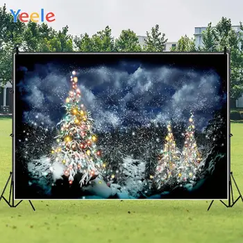 

Yeele Merry Christmas Night Trees Lights Snowflakes Background Photophone Photography Backdrops for Decoration Customized Size