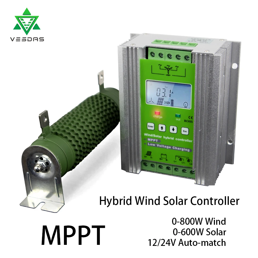 Controlador de Carga 58.3a para Turbina Mppt Solar Rastreador Vento Híbrido Pwm 12 v 24 Bateria Regulador 37.5 50a Eólica 1400w