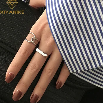 XIYANIKE 925 Sterling Silver Open Rings Creative Simple Geometric Handmade Ring Engagement Jewelry Gifts for Women Couple