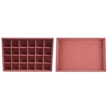 

2 Pcs Pink Velvet Ring Display Organizer Case Tray Holder Necklace Earrings Bangle Storage Box, 24 Grid & Empty Dish