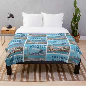 

Toronto Ontario Canada Vintage Travel Decal Blanket Wool Flannel Plush Blanket Bedspread For office Sherpa Blanket Couch Quilt C