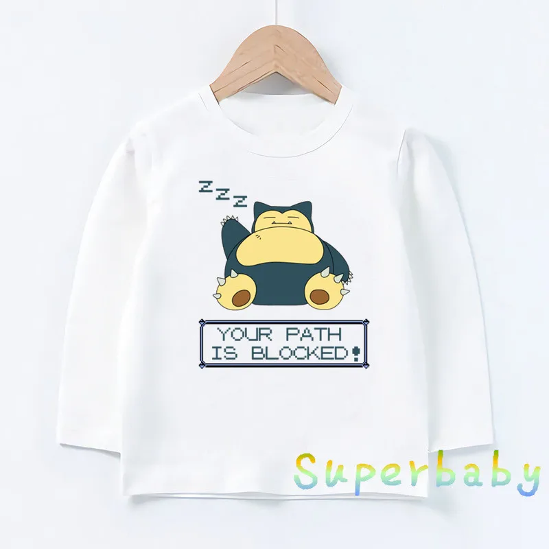 Детская футболка с принтом «Pokemon GO Snorlax Nope» Забавные топы с рисунком для маленьких мальчиков и девочек, детская футболка с длинными рукавами LKP5161 - Цвет: LKP5161-E