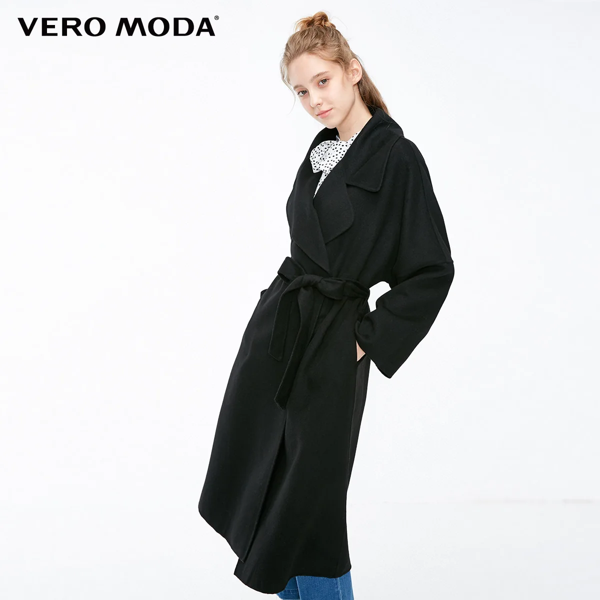 Vero Moda женское Новое двубортное длинное шерстяное пальто силуэта | 318327530 - Цвет: Black