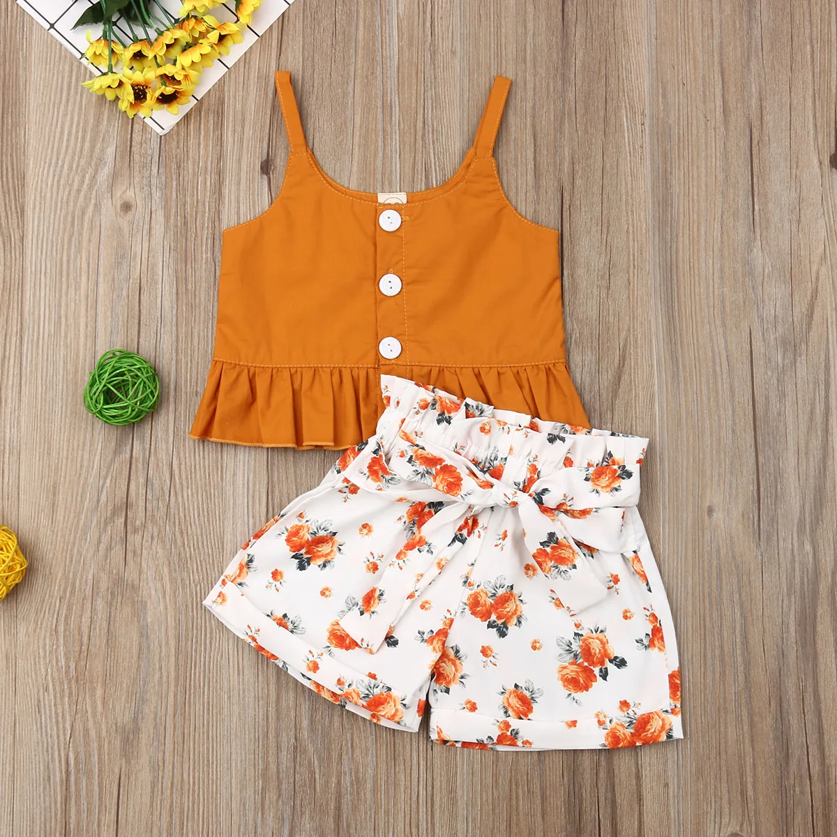 Fashion Summer Baby Bibs Kids Girls Toddler Tank Top Vest+Shorts Pants Outfits Summer Children Clothes Set