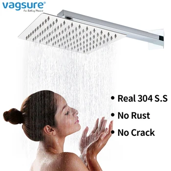 

10/12 inch Genuine 304 Stainless Steel Shower Head Square or Round Top Rainfall Head Shower Chromed For Bathroom Shower In Wall