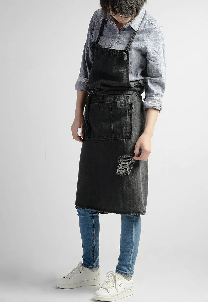 Vintage Blue Kitchen Denim Aprons For Men Women Unisex Homewear Workwear Apron For Cooking Chef Barista Bartender