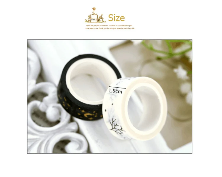 1 PC Gilding Washi Tape White&Black Series Art Journal Decoration Bronzing Scrapbooking Masking Tape Wedding/birthday/journal