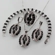 Уникальные комплекты больших украшений в европейском и американском стиле вечерние женские костюмы из стерлингового серебра 925 пробы с черным кубическим цирконием