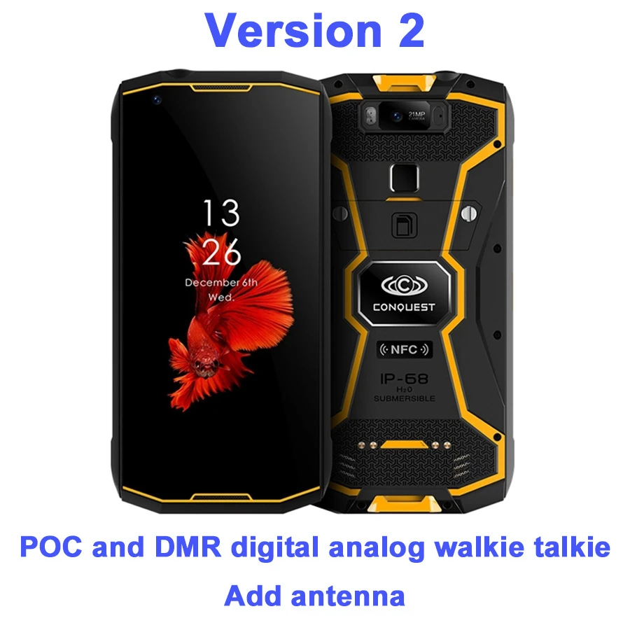 Conquest S12 pro 6 ГБ+ 128 ГБ 8000 мАч NFC IP68 водонепроницаемый ударопрочный мобильный телефон 5,9" Android 8,1 Восьмиядерный 4G Прочный смартфон - Цвет: Add antenna DMR
