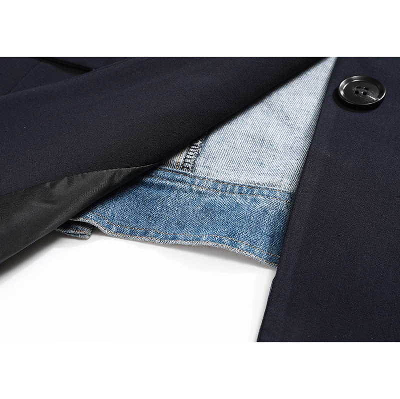 [EAM] джинсовая куртка свободного кроя, смешанные цвета, новинка, воротник с лацканами, длинный рукав, Женское пальто, мода, Осень-зима, 1A619