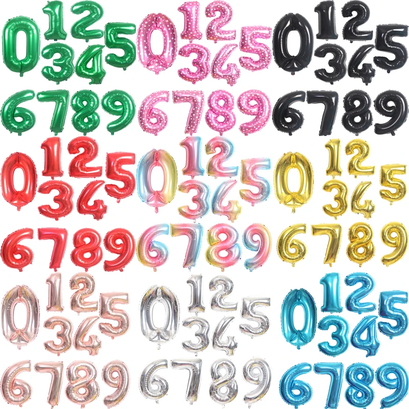 Большие воздушные шары из фольги в виде цифр для праздника свадьбы дня рождения