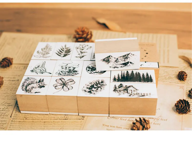 Винтажные лесные животные растения Луна штамп DIY деревянные резиновые штампы для stationery канцелярские принадлежности Скрапбукинг Стандартный штамп