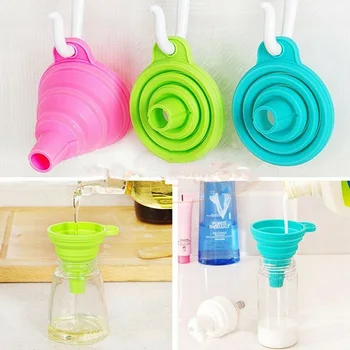 

New Practical Silicone Gel Collapsible Foldable Funnel Hopper Kitchen Tool New