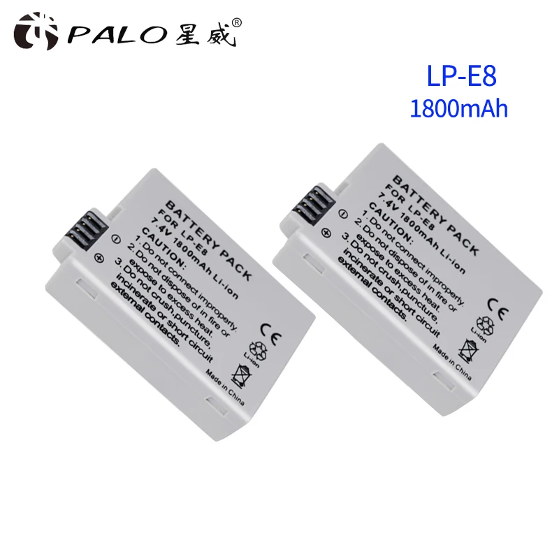 

2pcs LP-E8 LP E8 LPE8 7.4V 1800mAh camera Li-Ion battery pack for Canon EOS 600D 650D 550D 700D t4i T5i rebel T2i Battery DSLR