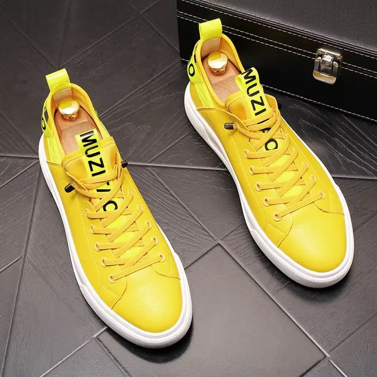 

Personalized Men Yellow Leisure Shoes Fashion Designer Round Toe Lace Up Platform Shoes For Man Party Show Zapatos 38-43