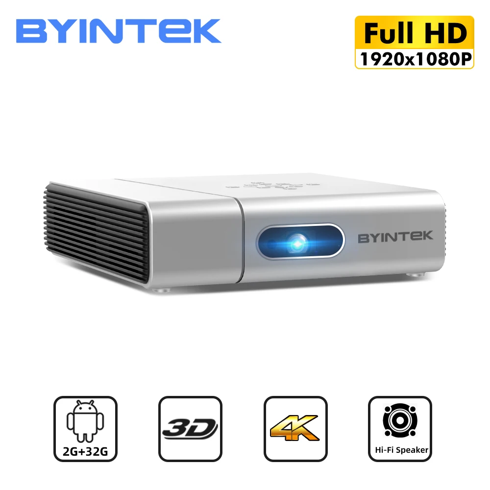 Byintek u50 hd completo 1080p led dlp mini 3d 4k android inteligente projetor portátil proyector para cinema smartphone
